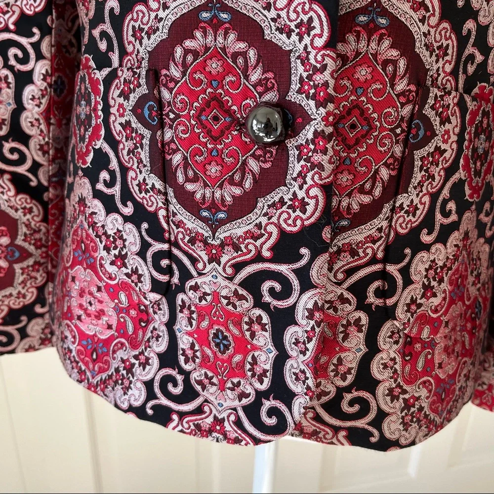 Kate Spade red black brocade jacket 2